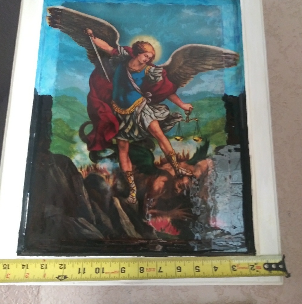 Portrait of Arch Angle Gabriel defeating the devi.